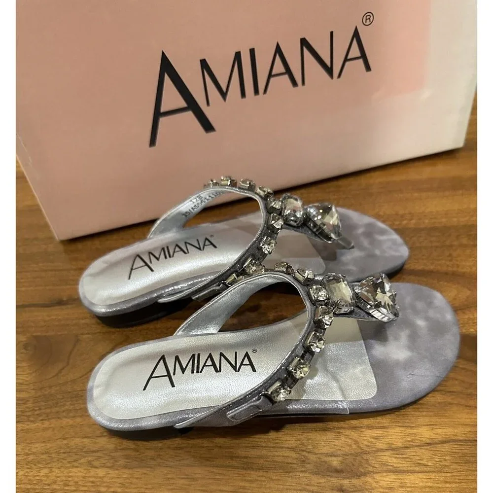 AMIANA Sparkle Gem Silver Girls Sandals‎ Shoes, Size 12, Brand New in Box